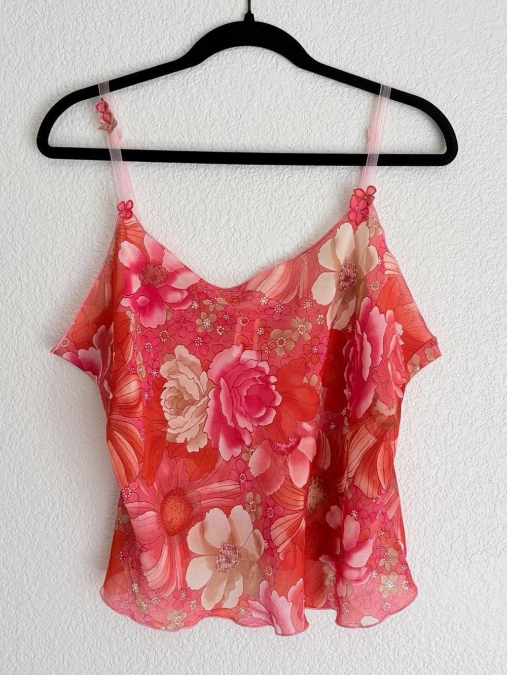Floral Pink Red Silk-Like Cami Top